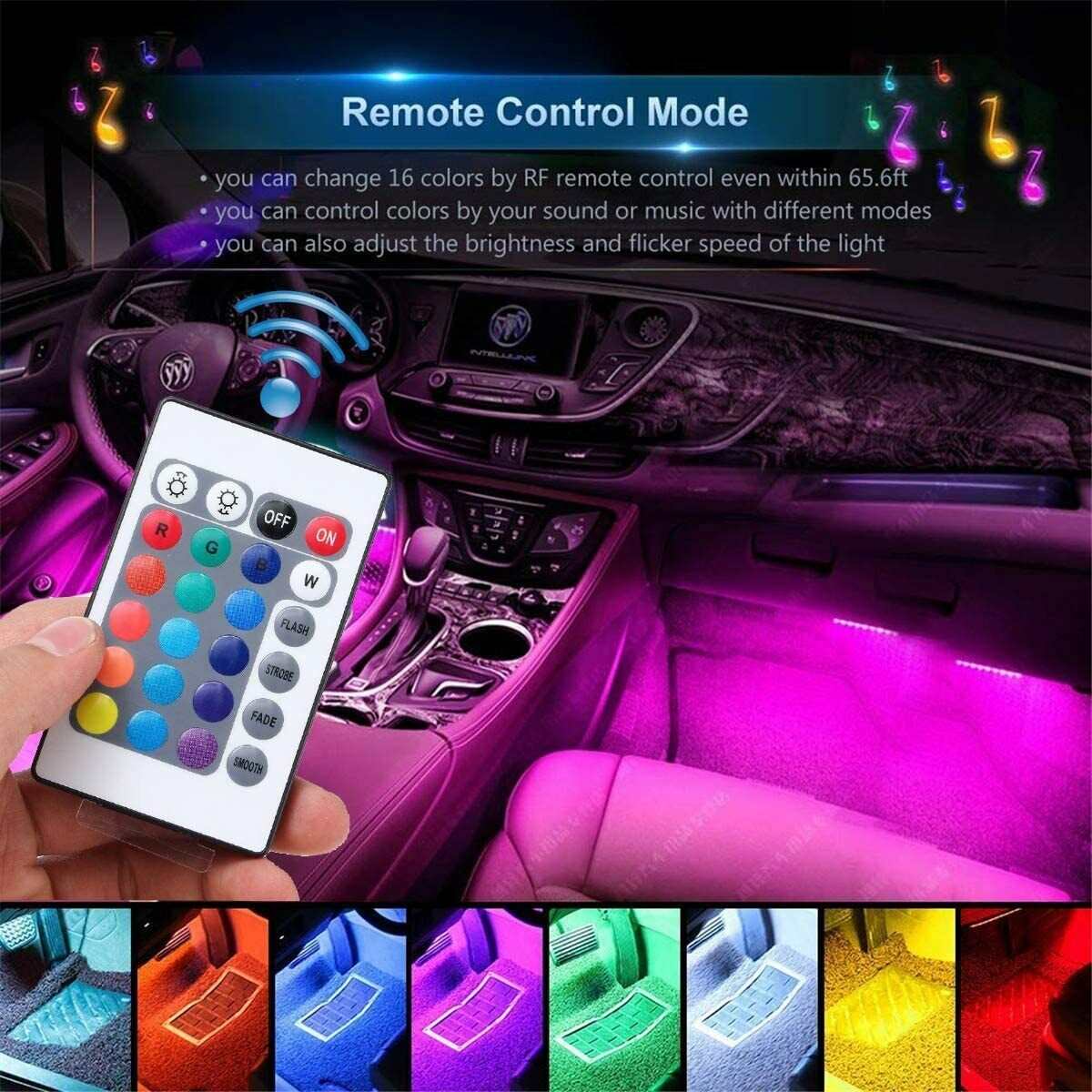 Car Interior Lights Neon Atmosphere RGB LED Strip Bar Car Decor Lighting Lamp US